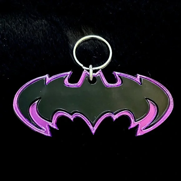 Black and Purple Bat / Batman Keychain Glass/Plastic/Wood - Picture 1 of 3